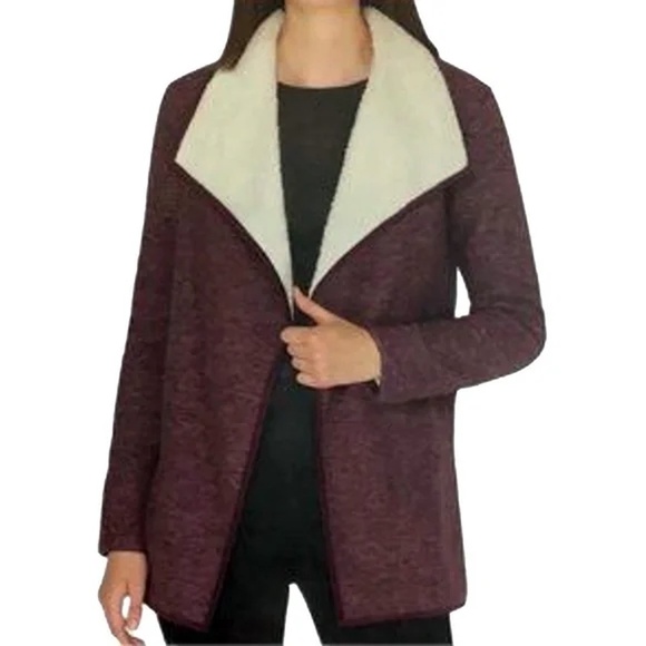 Nicole Miller Cardigan Sweater Jacket Duster Cozy Sherpa Lined Large Lapel - Picture 1 of 10